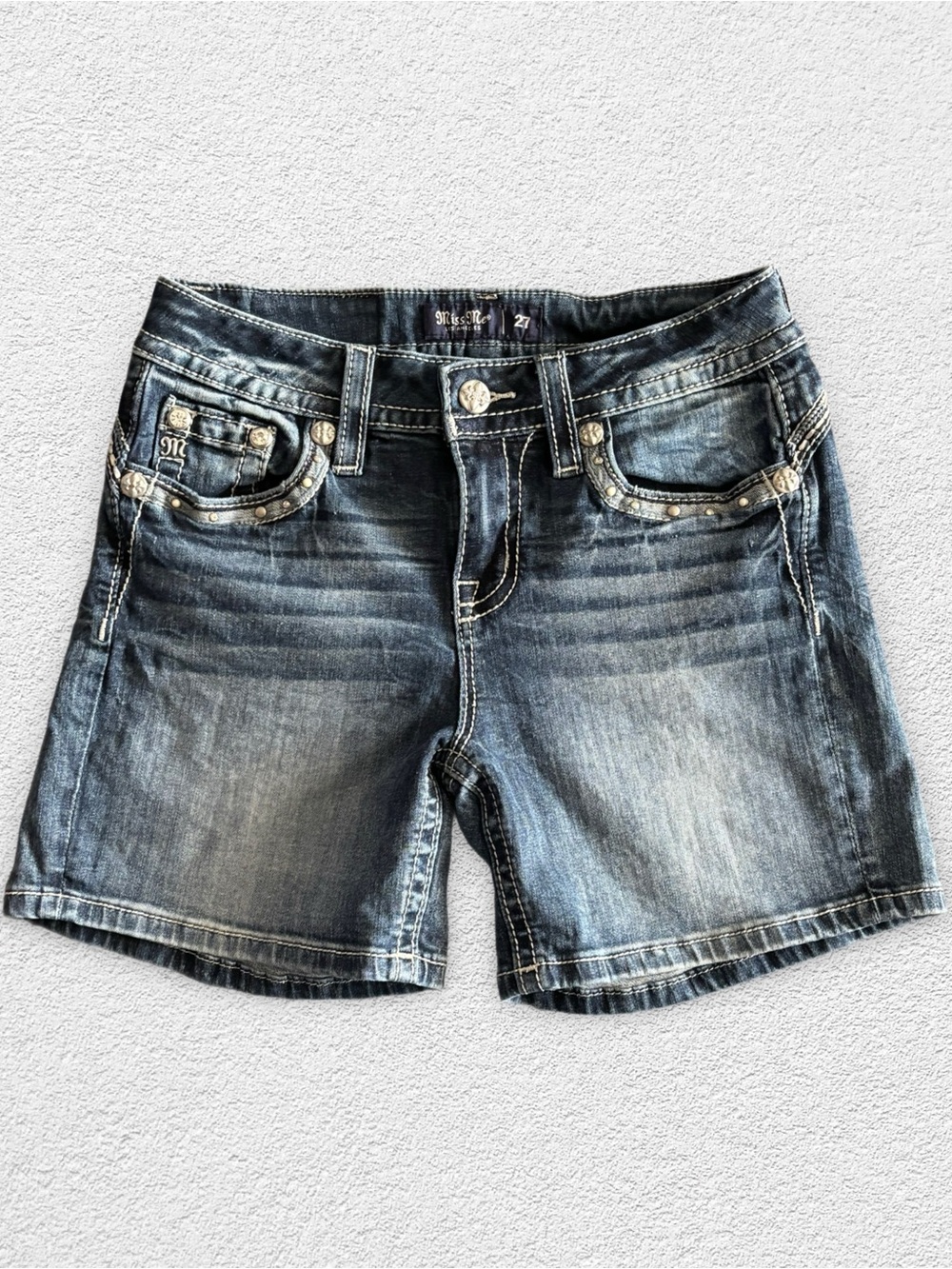 Miss Me Embellished Rhinestone Flap Pocket Denim Shorts Size 27